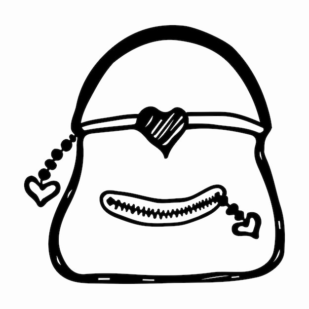 Esbozo en blanco y negro de un pequeño bolso el diseño del embrague