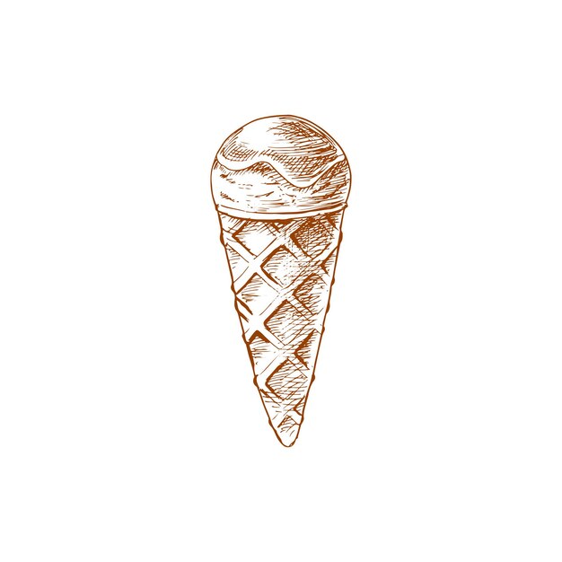 Esbozo de bola de helado en postre dulce de cono de galleta