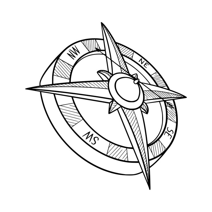 Vector esbozo de brújula para aventuras piratas brújula en estilo garabato ilustración vectorial