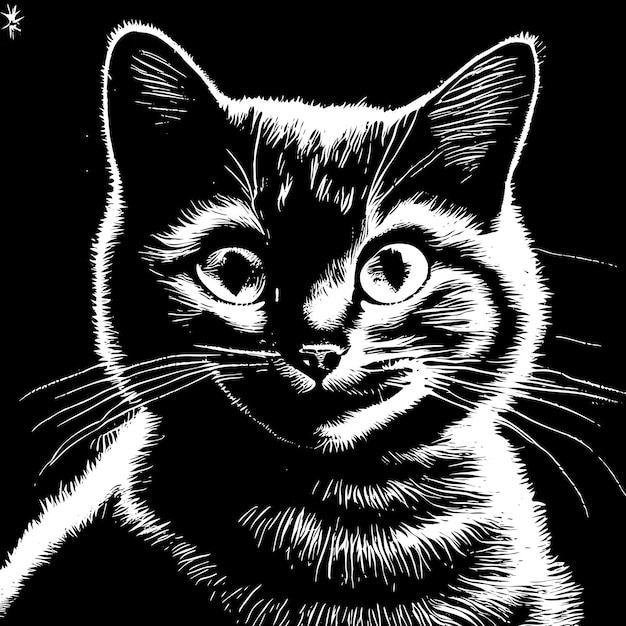 Esbozo de cabeza de gato dibujado a mano con ilustración de estilo grabado