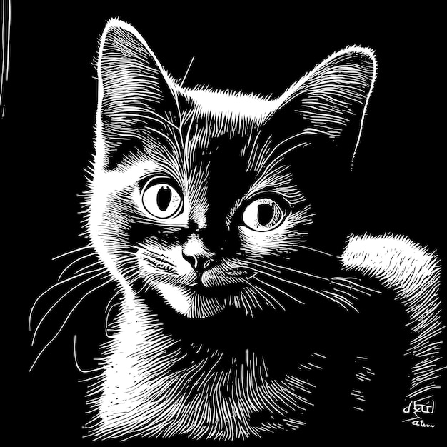 Vector esbozo de cabeza de gato dibujado a mano con ilustración de estilo grabado