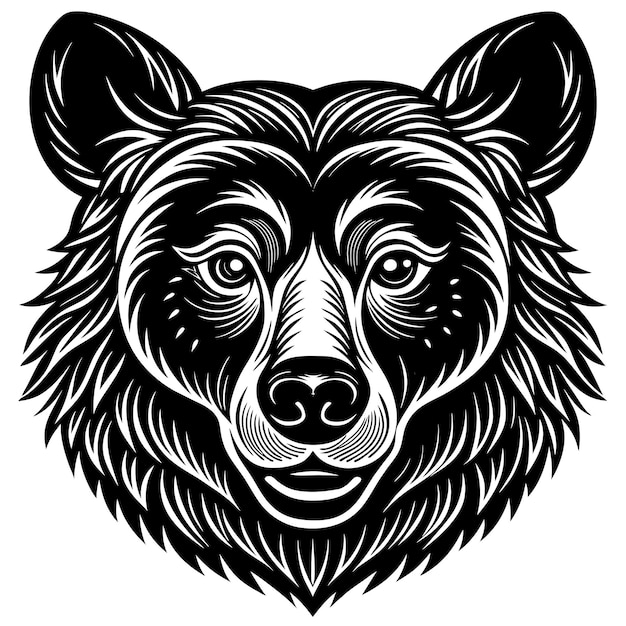 Vector esbozo de la cara de un oso con dibujo de trazo negro