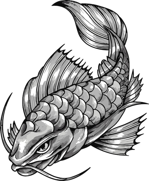 Vector esbozo de una carpa koi nadando ilustración vectorial impresión de tatuaje ilustración dibujada a mano