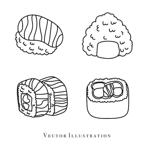 Esbozo de comida japonesa de sushi Ilustración vectorial