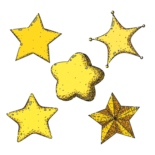 Esbozo de conjunto de estrellas vector dibujado a mano
