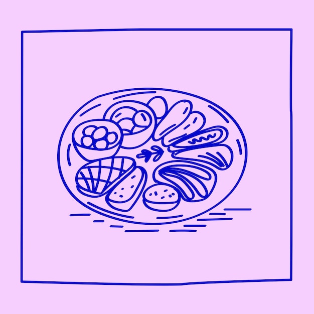 Esbozo Contorno de alimentos de mar Ilustración de boceto Vintage Atmosfera del Mediterráneo Símbolo de vida Viaje