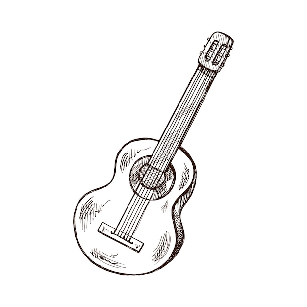 Esbozo dibujado a mano de una guitarra Dibujo vintage de un instrumento musical nacional