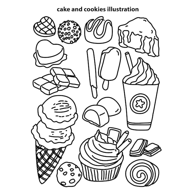 Esbozo dibujado a mano de la ilustración vectorial del postre de helado