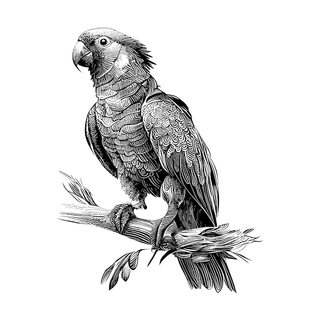 Esbozo dibujado a mano de un loro sentado Ilustración vectorial