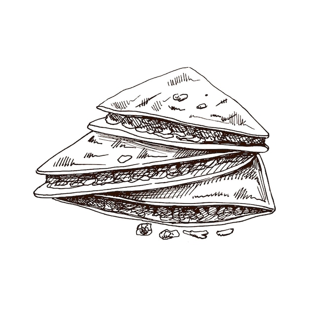 Esbozo dibujado a mano de quesadilla Dibujo vintage de un plato mexicano