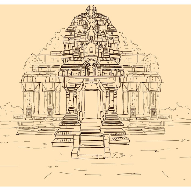 Vector esbozo dibujado a mano del templo vitthal hampi karnataka