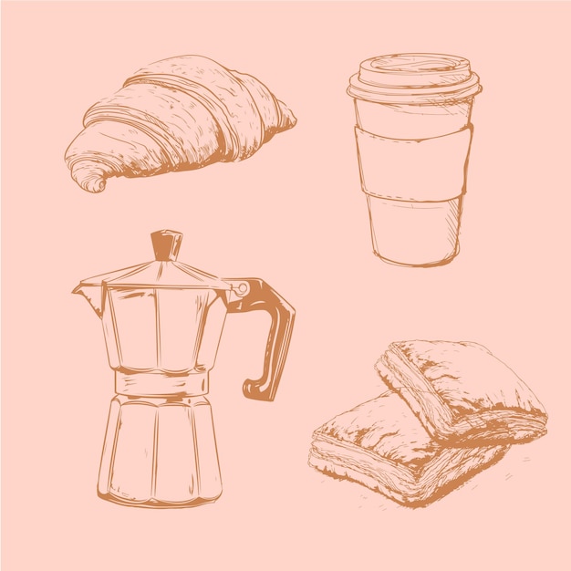 Esbozo dibujando un desayuno de café