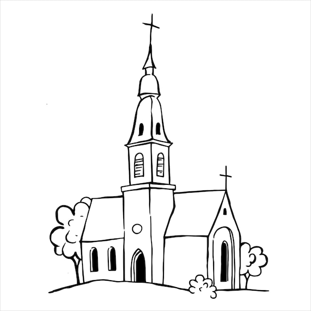 esbozo de dibujo vectorial simple de la iglesia
