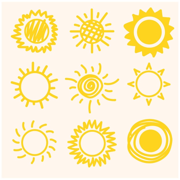 Esbozo de Doodle del sol con ilustraciones en línea