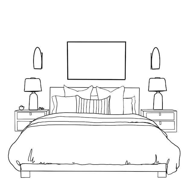 Esbozo del dormitorio Dibujo gráfico del interior