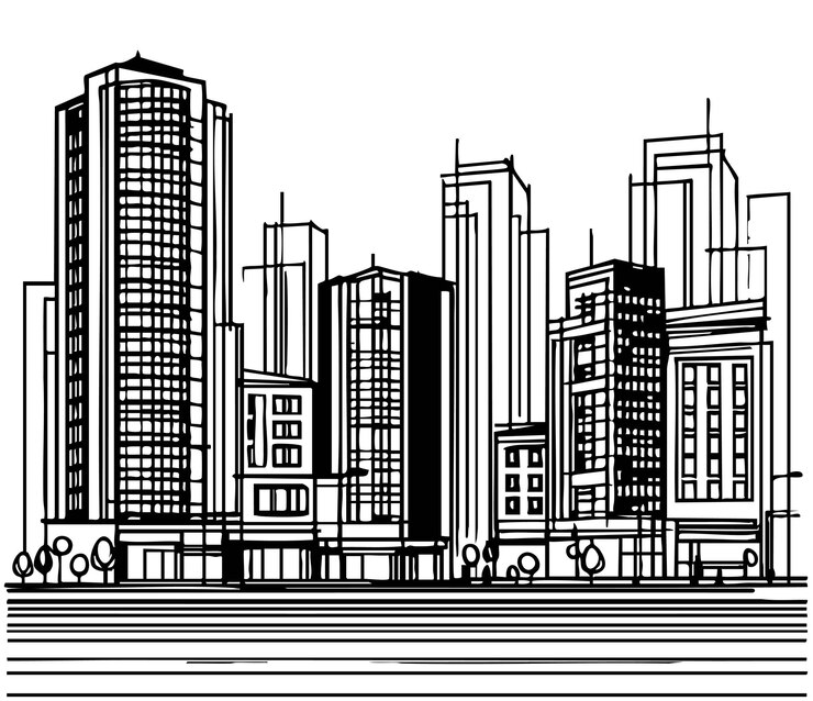 Esbozo de edificio de gran altura Arte de línea resumen Complejo residencial