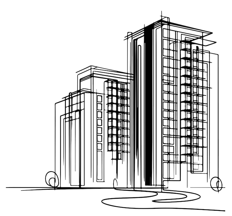 Esbozo de un edificio de gran altura Logotipo de arte de línea