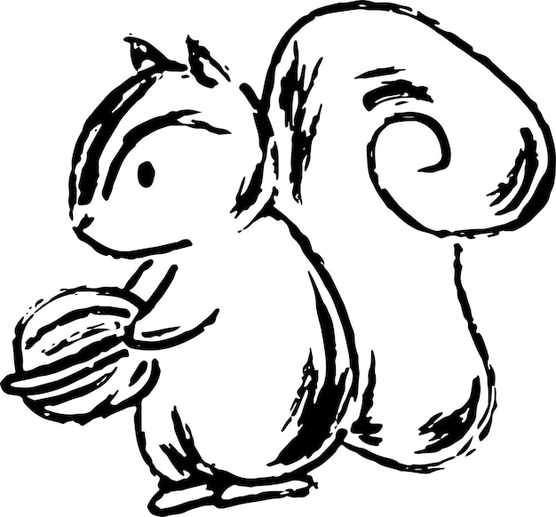Esbozo de la espalda de una ardilla bonita Ilustración de dibujo a mano