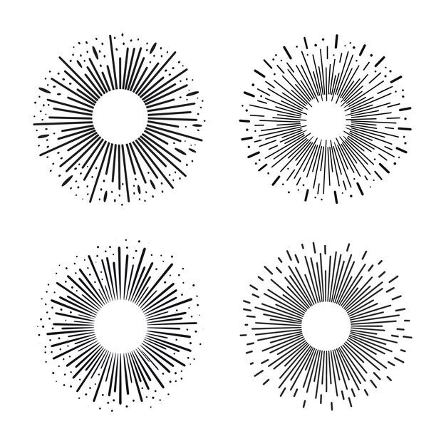 Esbozo de estallido de sol dibujado a mano Conjunto de diseño de elementos abstractos Colección de texturas decorativas