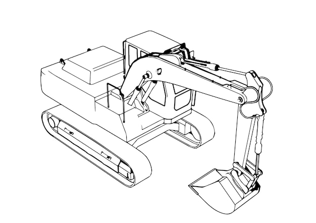 Esbozo de excavadora en vector de fondo blanco