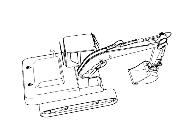 Esbozo de excavadora en vector de fondo blanco