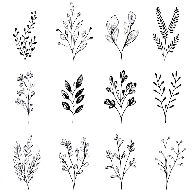 Esbozo de flores y hojas tropicales hermosa ilustración vectorial de la línea de flores