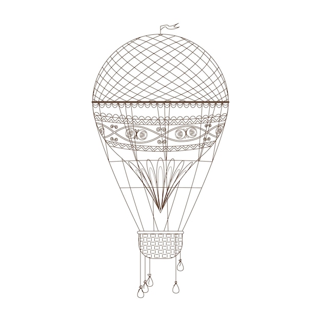 Esbozo de globo de aire caliente transporte antiguo para viajar en el cielo esbozo monocromático