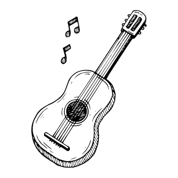 Esbozo de guitarra Instrumento musical Ilustración dibujada a mano