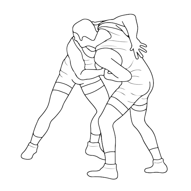 Esbozo de una imagen de dos luchadores en una pelea de vector aislado