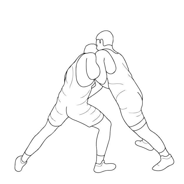 Esbozo de una imagen de dos luchadores en una pelea de vector aislado