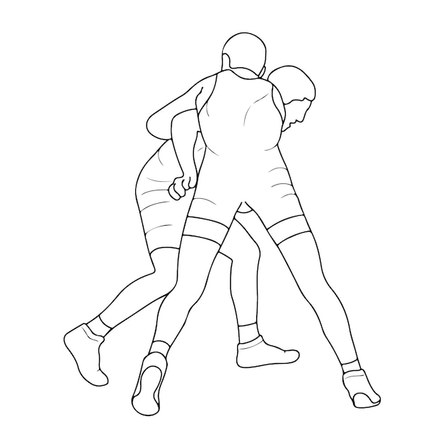 Esbozo de una imagen de dos luchadores en una pelea de vector aislado