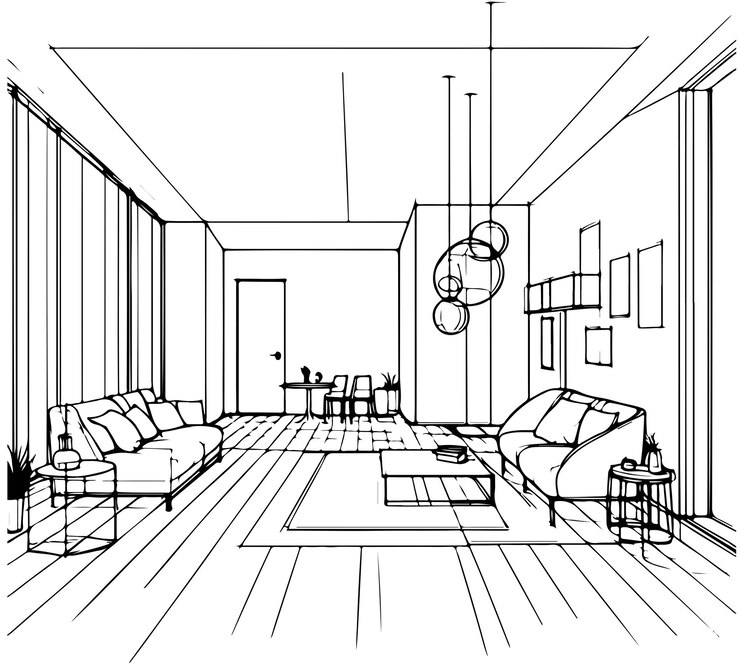 Esbozo interior de la sala de estar Muebles para sillas de sofá