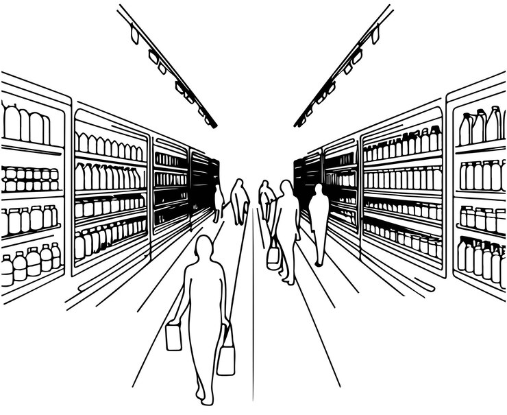 Esbozo interior de un supermercado Arte de la línea