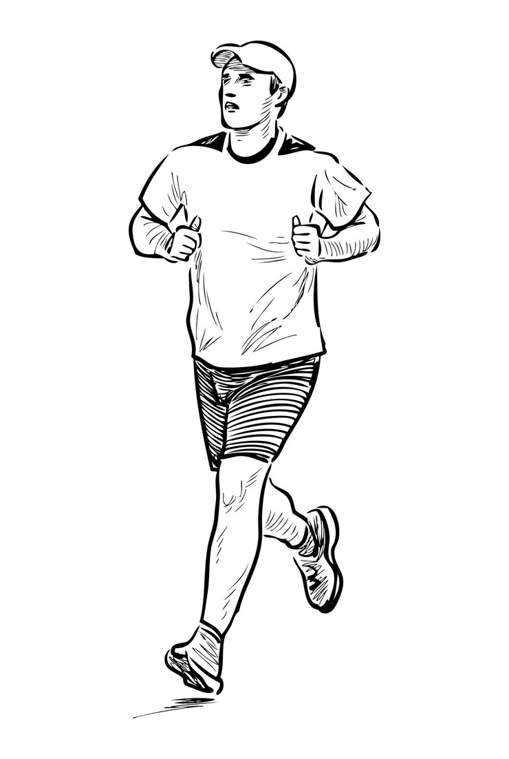 Esbozo de un joven de la ciudad casual en el bienestar corriendo vector de dibujo de contorno realista