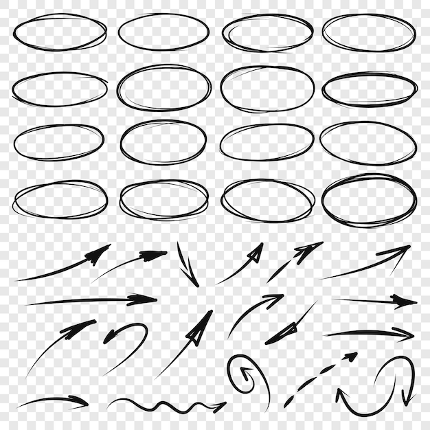 Esbozo de línea circular y icono de flecha en estilo dibujado a mano Ilustración vectorial de garabateo circular en fondo aislado Sello de lápiz o lápiz de burbuja concepto de negocio