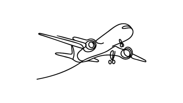 Esbozo de línea continua de avión sobre fondo blanco