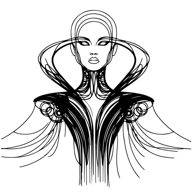 Esbozo lineal de retrato de mujer futurista