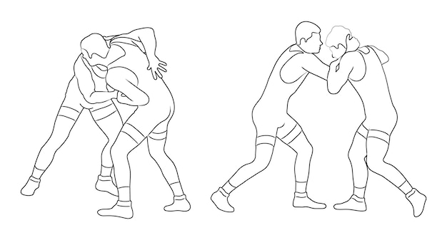 Esbozo de lucha grecorromana Luchadores luchando en competencia Arte marcial Ilustración vectorial aislada