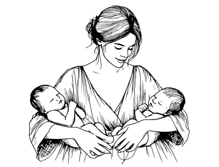 Esbozo de una madre con dos bebés