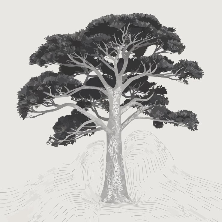 Vector esbozo minimalista de lápiz de árbol de ipe en blanco y negro ilustración de renderización 2d gratuita