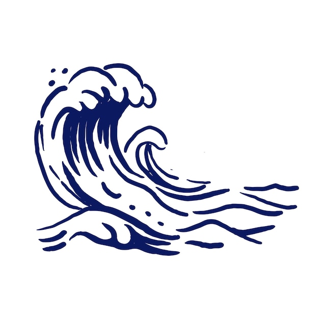 Esbozo de ondas oceánicas dibujado a mano en estilo de arte de línea de dibujos a tinta