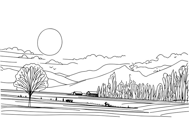 Esbozo del paisaje de los campos de invierno Ilustración del contorno