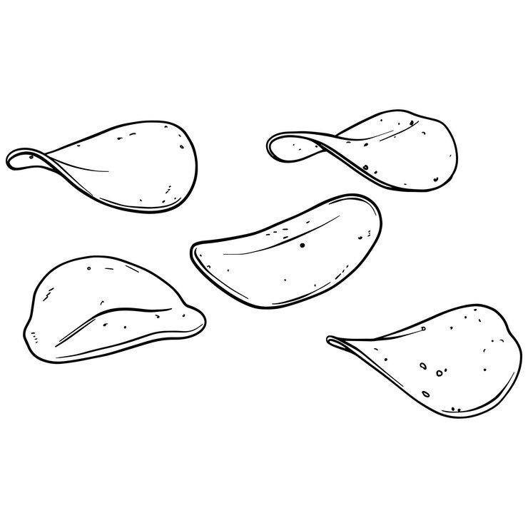 Vector esbozo de papas fritas snacks voladores voladores pintados con tintas negras ilustración vectorial dibujada a mano sobre fondo blanco imagen monocromática comida rápida apetizante publicidad para el paquete