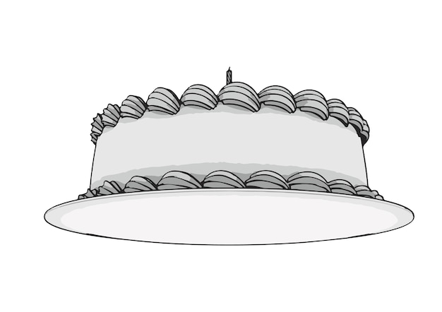 Esbozo de pastel con vela en vector de fondo blanco