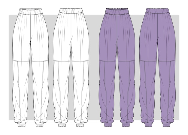 Esbozo plano de pantalones largos de corredor para mujeres