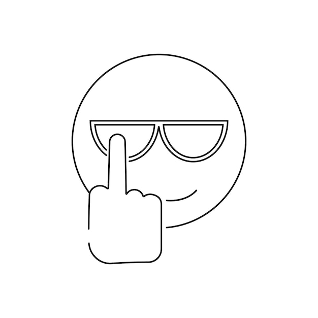 Vector esbozo del puño cerrado con el dedo medio levantado vete a la mierda diseño para redes sociales de aplicaciones móviles y web fondo de impresión textil línea emoji genial con gafas de sol