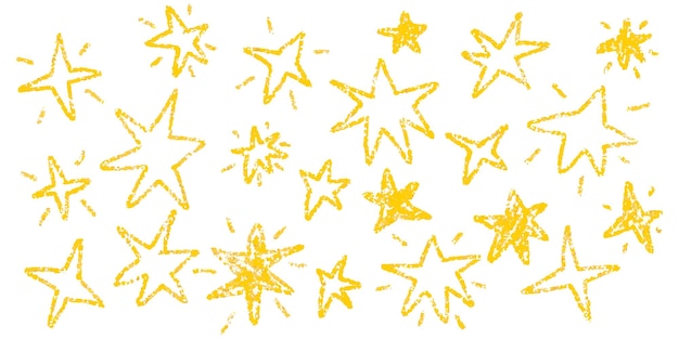 Esbozo realista dibujado con tiza Conjunto de elementos de diseño estrellas de colores amarillos