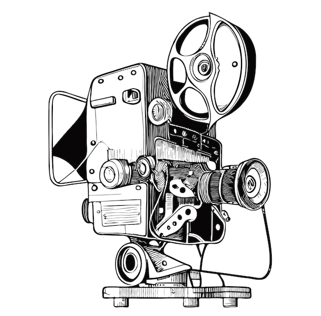 Esbozo retro de proyector de cinta dibujado a mano en ilustración de estilo cómic