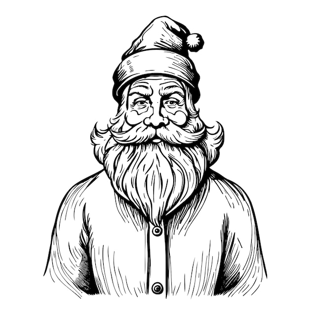 Esbozo de Santa Claus en blanco y negro dibujado a mano Ilustración vectorial aislada