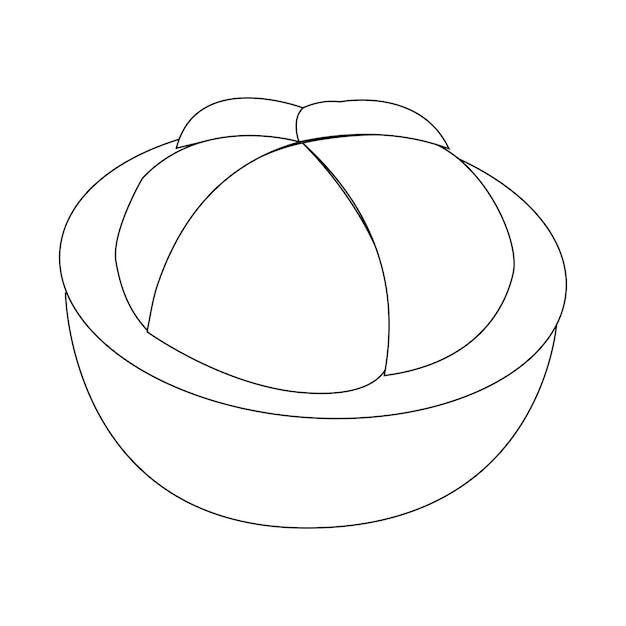 Esbozo sencillo de la fruta del mangostán Contorno minimalista de la Fruta del Mangostán Fruta entera y la otra mitad